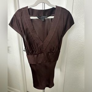 Express Brown V Neck Tie Back Silk Top XS